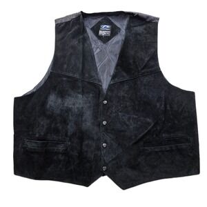 Protest Leather Suede Vest Mens 4XL Black Western‎ Biker Snap Front